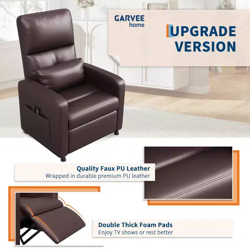 COZONY Power Recliner Chair with Heat & Massage, Adjustable Electric PU Leather Recliner, Tall Back, Padded Seat, Home Theater Sofa for Living Room