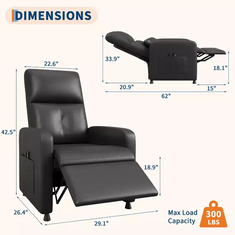 COZONY Power Recliner Chair with Heat & Massage, Adjustable Electric PU Leather Recliner, Tall Back, Padded Seat, Home Theater Sofa for Living Room