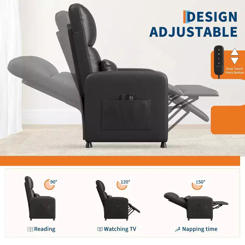 COZONY Power Recliner Chair with Heat & Massage, Adjustable Electric PU Leather Recliner, Tall Back, Padded Seat, Home Theater Sofa for Living Room