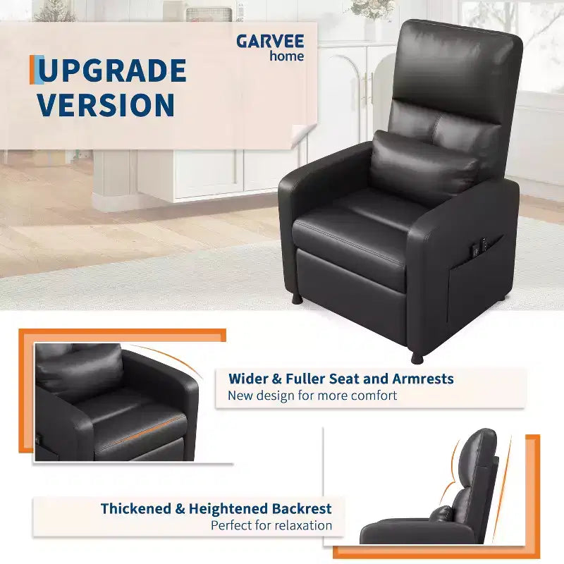 COZONY Power Recliner Chair with Heat & Massage, Adjustable Electric PU Leather Recliner, Tall Back, Padded Seat, Home Theater Sofa for Living Room