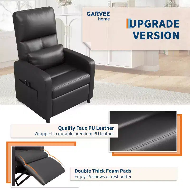 COZONY Power Recliner Chair with Heat & Massage, Adjustable Electric PU Leather Recliner, Tall Back, Padded Seat, Home Theater Sofa for Living Room