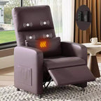 COZONY Power Recliner Chair with Heat & Massage, Adjustable Electric PU Leather Recliner, Tall Back, Padded Seat, Home Theater Sofa for Living Room