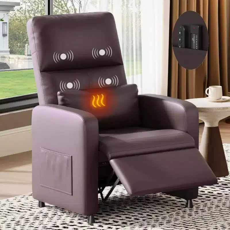 COZONY Power Recliner Chair with Heat & Massage, Adjustable Electric PU Leather Recliner, Tall Back, Padded Seat, Home Theater Sofa for Living Room