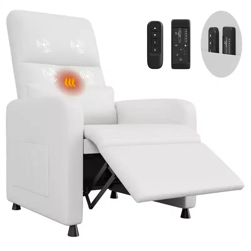 COZONY Power Recliner Chair with Heat & Massage, Adjustable Electric PU Leather Recliner, Tall Back, Padded Seat, Home Theater Sofa for Living Room
