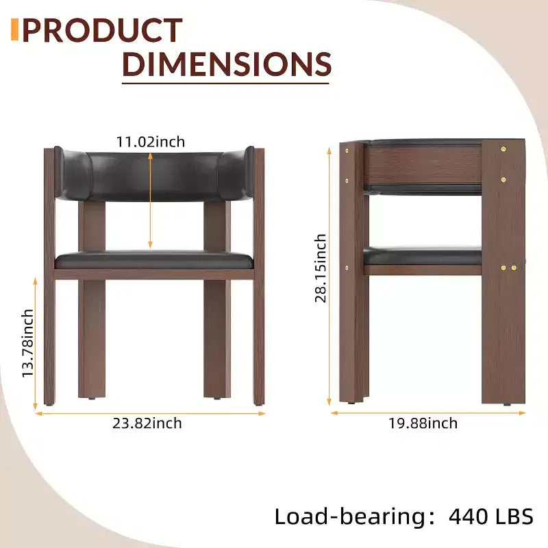 Mid Century Modern Dining Chairs, PU Leather Upholstered Kitchen Chairs Set of 3 with Accent Curved Backrest & Rubber Wood Frame