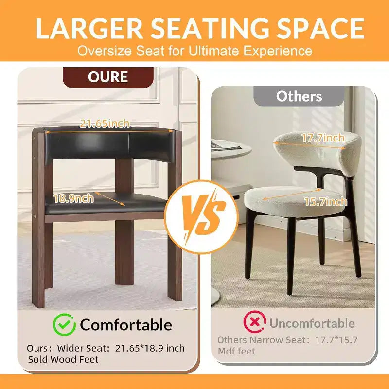 Mid Century Modern Dining Chairs, PU Leather Upholstered Kitchen Chairs Set of 3 with Accent Curved Backrest & Rubber Wood Frame