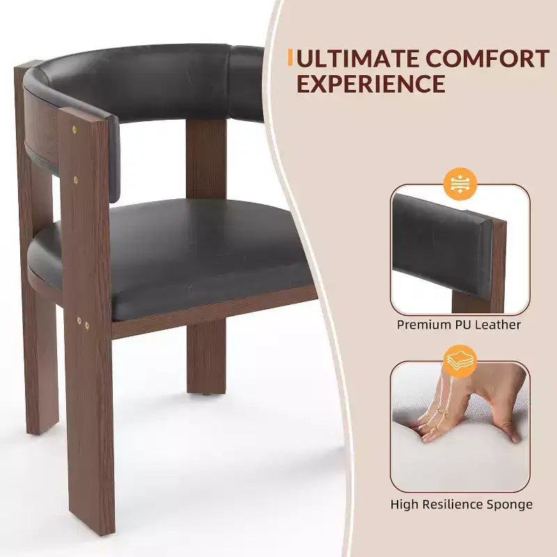 Mid Century Modern Dining Chairs, PU Leather Upholstered Kitchen Chairs Set of 3 with Accent Curved Backrest & Rubber Wood Frame