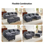 Modern grey Chenille yarn modular segmented sofa, adjustable combination L-shaped sofa, Flexible Combination Living Room Furniture, Blue