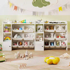 Costway Kids Toy Storage and Bookshelf, Wooden Bookcase with 4 Small Boxes & 4 Large Boxes Gray/White