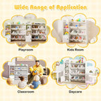 Costway Kids Toy Storage and Bookshelf, Wooden Bookcase with 4 Small Boxes & 4 Large Boxes Gray/White