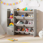 Costway Kids Toy Storage and Bookshelf, Wooden Bookcase with 4 Small Boxes & 4 Large Boxes Gray/White