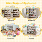 Costway Kids Toy Storage and Bookshelf, Wooden Bookcase with 4 Small Boxes & 4 Large Boxes Gray/White