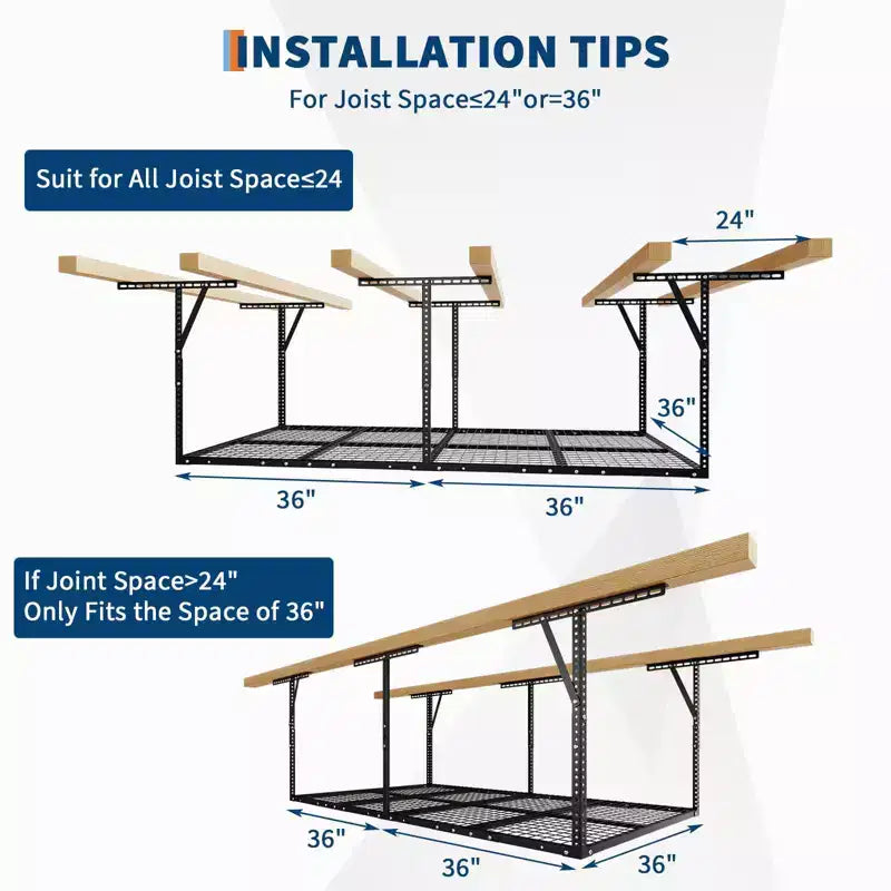 Heavy-Duty Overhead Garage Storage Rack  Ceiling Mounted Steel Shelving System (600LBS Capacity, Adjustable Height, 1-Pack)