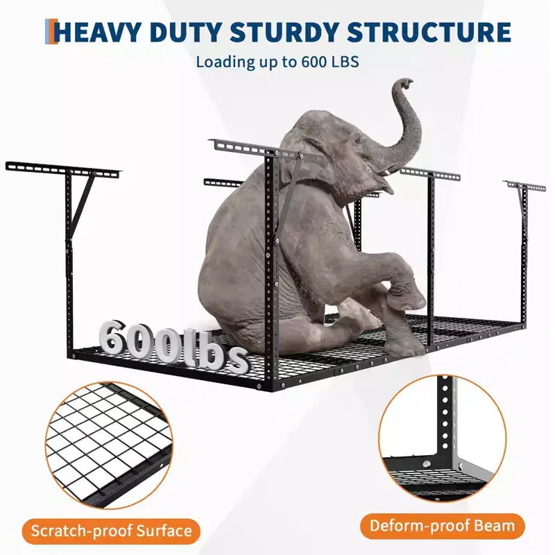 Heavy-Duty Overhead Garage Storage Rack  Ceiling Mounted Steel Shelving System (600LBS Capacity, Adjustable Height, 1-Pack)