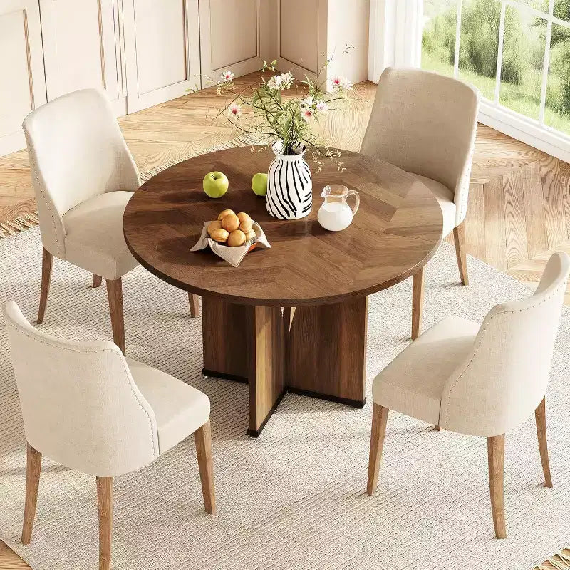 Lantine 39-Inch Round Dining Table for 4, Rustic Kitchen Table with X-Shaped Stable Pedestal, Dinner Table for Dining Room, Living Room