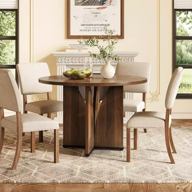 Lantine 39-Inch Round Dining Table for 4, Rustic Kitchen Table with X-Shaped Stable Pedestal, Dinner Table for Dining Room, Living Room
