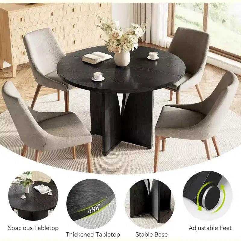 Lantine 39-Inch Round Dining Table for 4, Rustic Kitchen Table with X-Shaped Stable Pedestal, Dinner Table for Dining Room, Living Room
