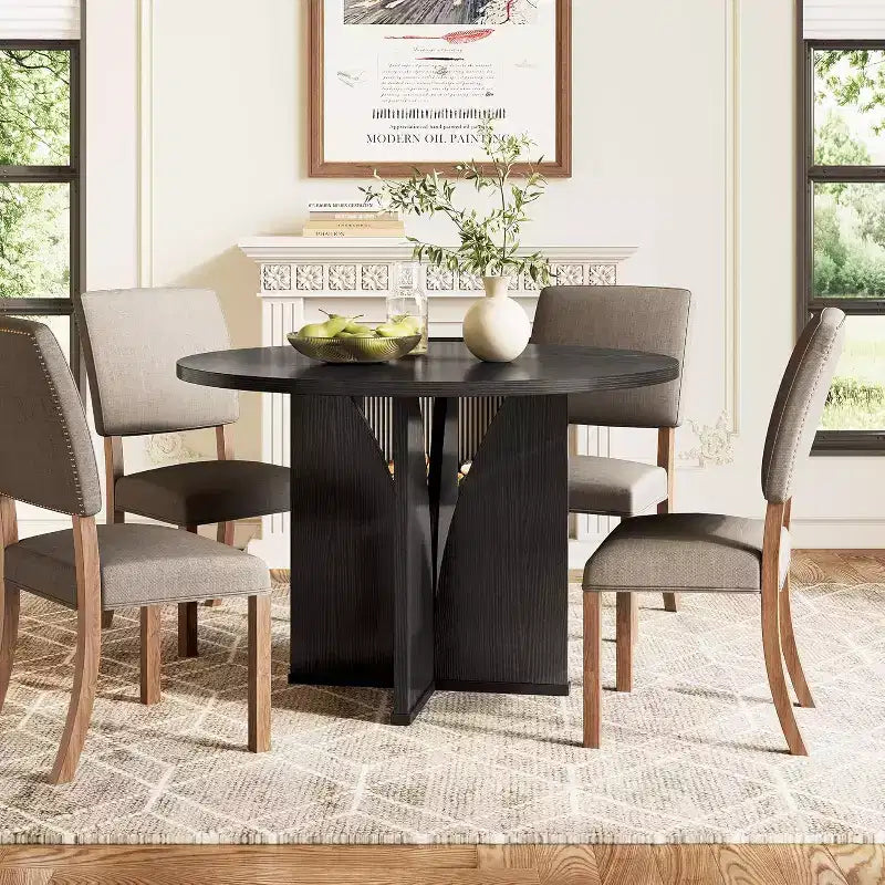 Lantine 39-Inch Round Dining Table for 4, Rustic Kitchen Table with X-Shaped Stable Pedestal, Dinner Table for Dining Room, Living Room