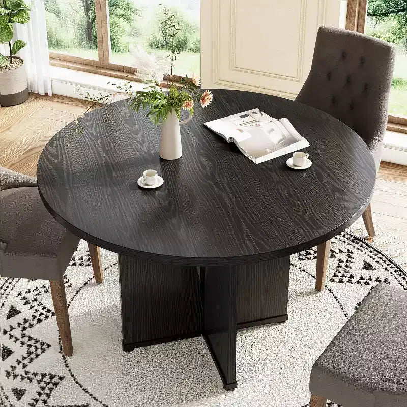 Lantine 39-Inch Round Dining Table for 4, Rustic Kitchen Table with X-Shaped Stable Pedestal, Dinner Table for Dining Room, Living Room