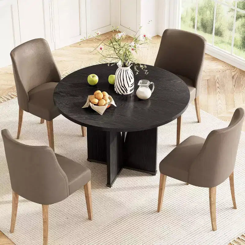 Lantine 39-Inch Round Dining Table for 4, Rustic Kitchen Table with X-Shaped Stable Pedestal, Dinner Table for Dining Room, Living Room