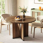 Lantine 39-Inch Round Dining Table for 4, Rustic Kitchen Table with X-Shaped Stable Pedestal, Dinner Table for Dining Room, Living Room