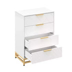 Wooden drawer cabinet, modern tall storage unit with anti-tip device, suitable for bedrooms, living rooms, and hallways.