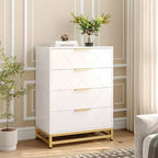 Wooden drawer cabinet, modern tall storage unit with anti-tip device, suitable for bedrooms, living rooms, and hallways.