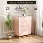 Wooden drawer cabinet, modern tall storage unit with anti-tip device, suitable for bedrooms, living rooms, and hallways.