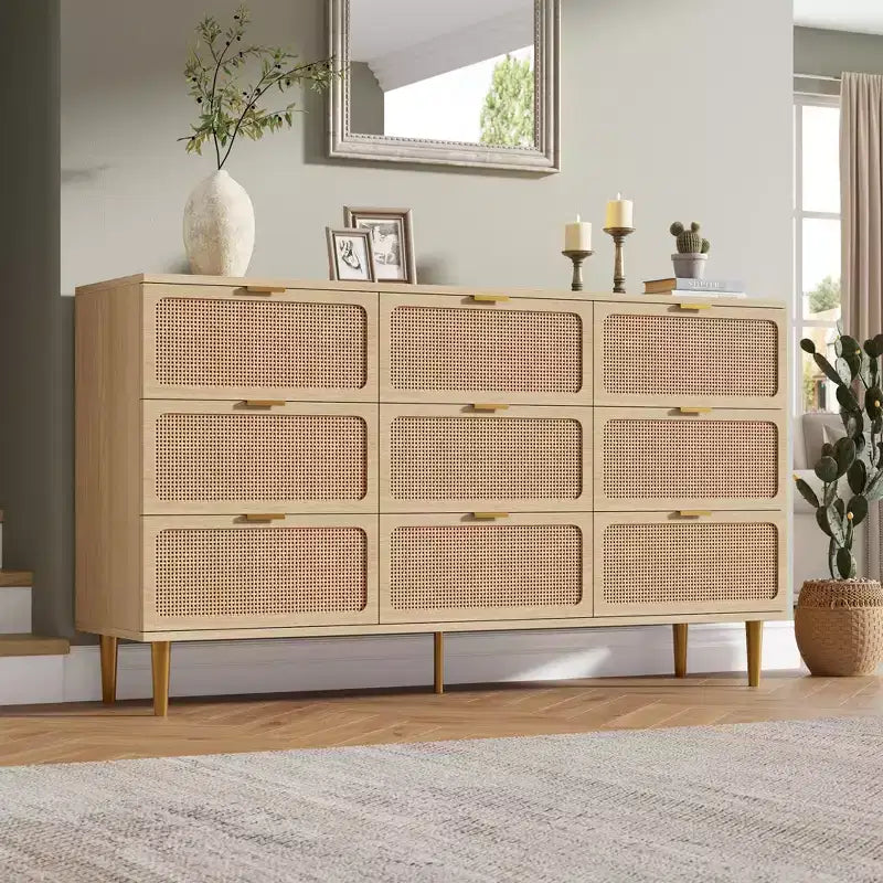 Rattan chest of drawers for the bedroom, large-capacity drawer cabinets for the wardrobe, suitable for the living room, hallway, and children's room.