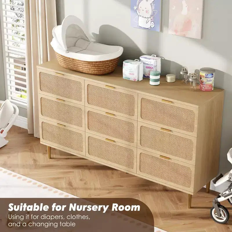 Rattan chest of drawers for the bedroom, large-capacity drawer cabinets for the wardrobe, suitable for the living room, hallway, and children's room.