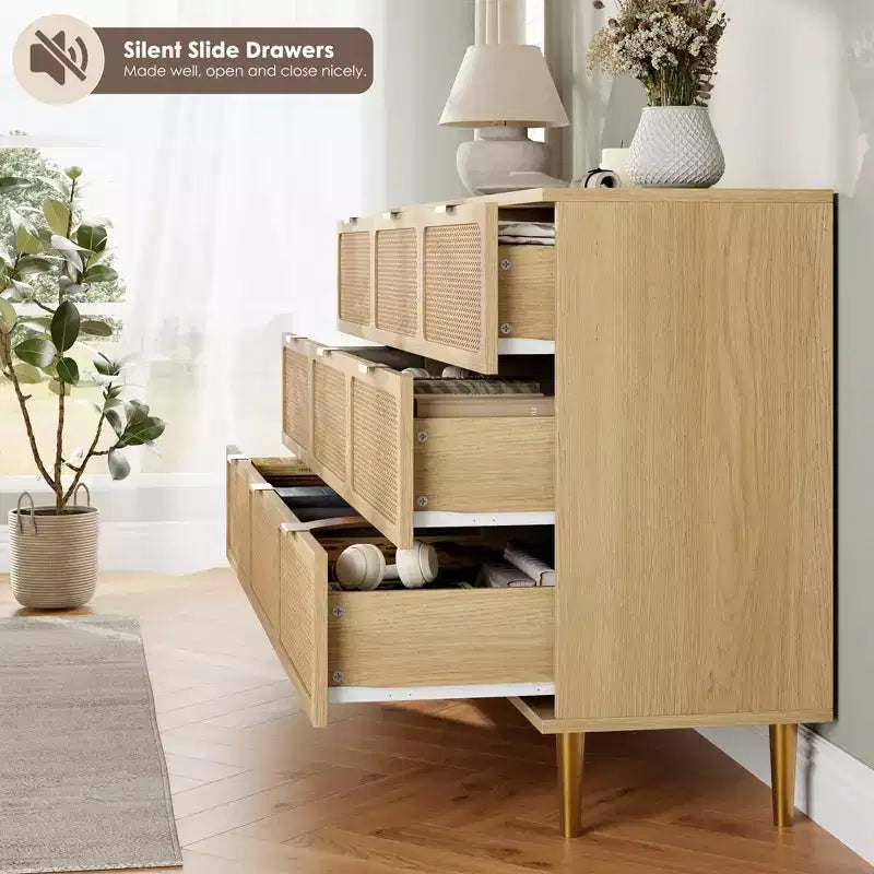 Rattan chest of drawers for the bedroom, large-capacity drawer cabinets for the wardrobe, suitable for the living room, hallway, and children's room.