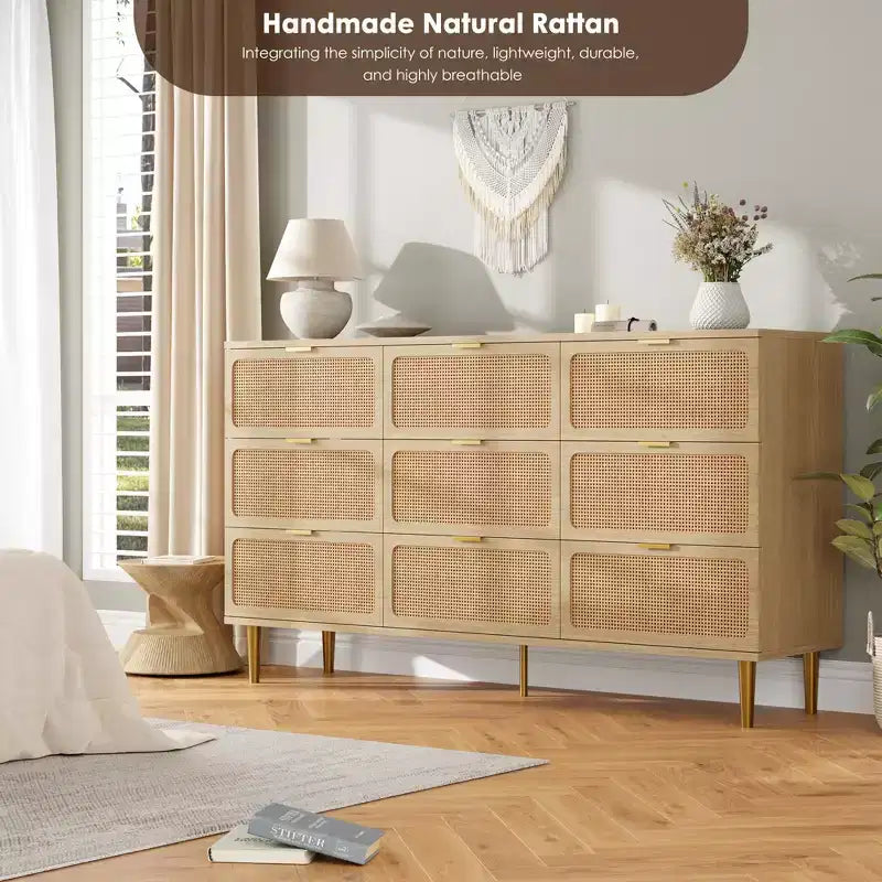 Rattan chest of drawers for the bedroom, large-capacity drawer cabinets for the wardrobe, suitable for the living room, hallway, and children's room.
