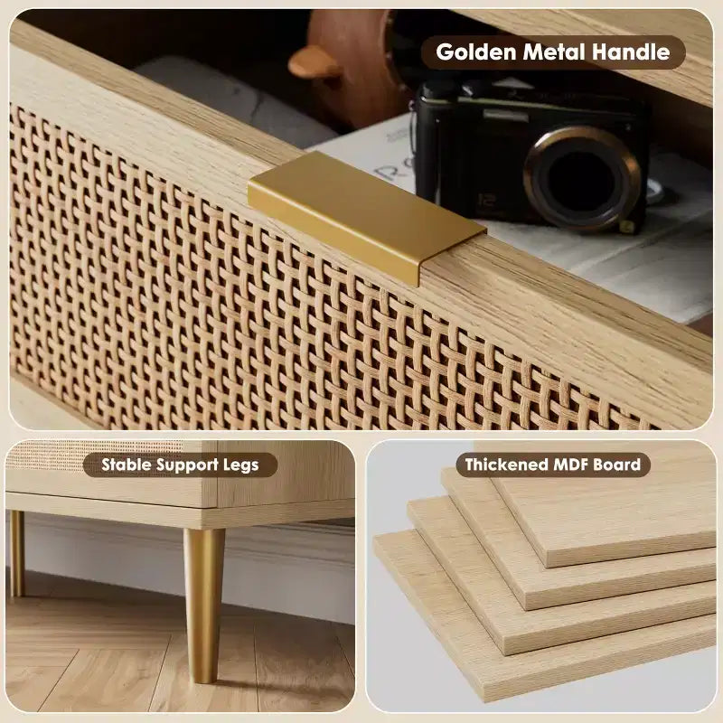 Rattan chest of drawers for the bedroom, large-capacity drawer cabinets for the wardrobe, suitable for the living room, hallway, and children's room.
