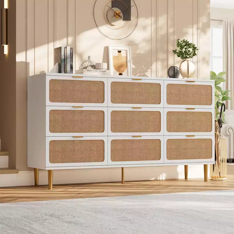 Rattan chest of drawers for the bedroom, large-capacity drawer cabinets for the wardrobe, suitable for the living room, hallway, and children's room.