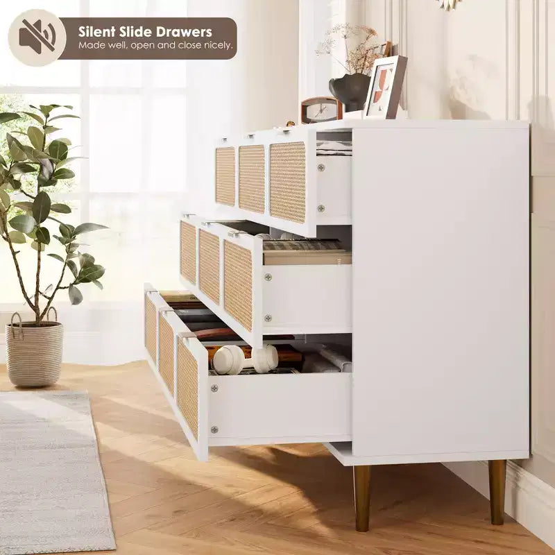 Rattan chest of drawers for the bedroom, large-capacity drawer cabinets for the wardrobe, suitable for the living room, hallway, and children's room.