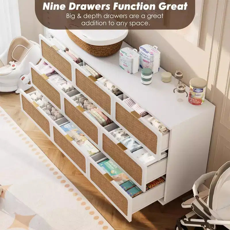 Rattan chest of drawers for the bedroom, large-capacity drawer cabinets for the wardrobe, suitable for the living room, hallway, and children's room.