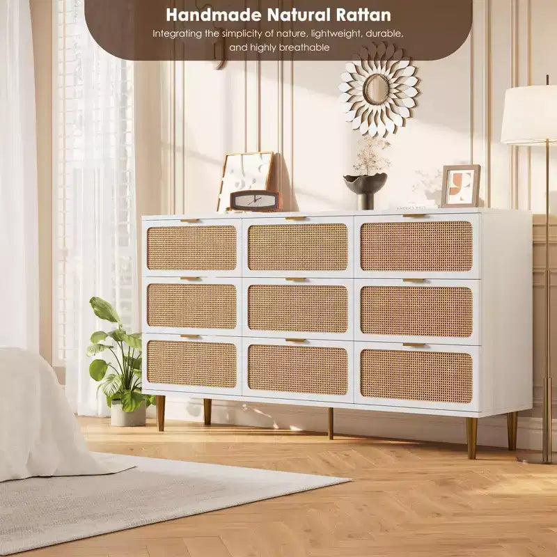 Rattan chest of drawers for the bedroom, large-capacity drawer cabinets for the wardrobe, suitable for the living room, hallway, and children's room.