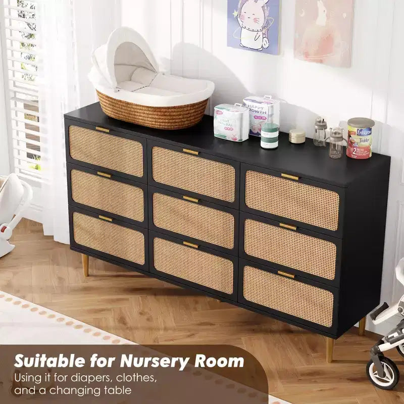 Rattan chest of drawers for the bedroom, large-capacity drawer cabinets for the wardrobe, suitable for the living room, hallway, and children's room.