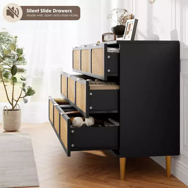 Rattan chest of drawers for the bedroom, large-capacity drawer cabinets for the wardrobe, suitable for the living room, hallway, and children's room.