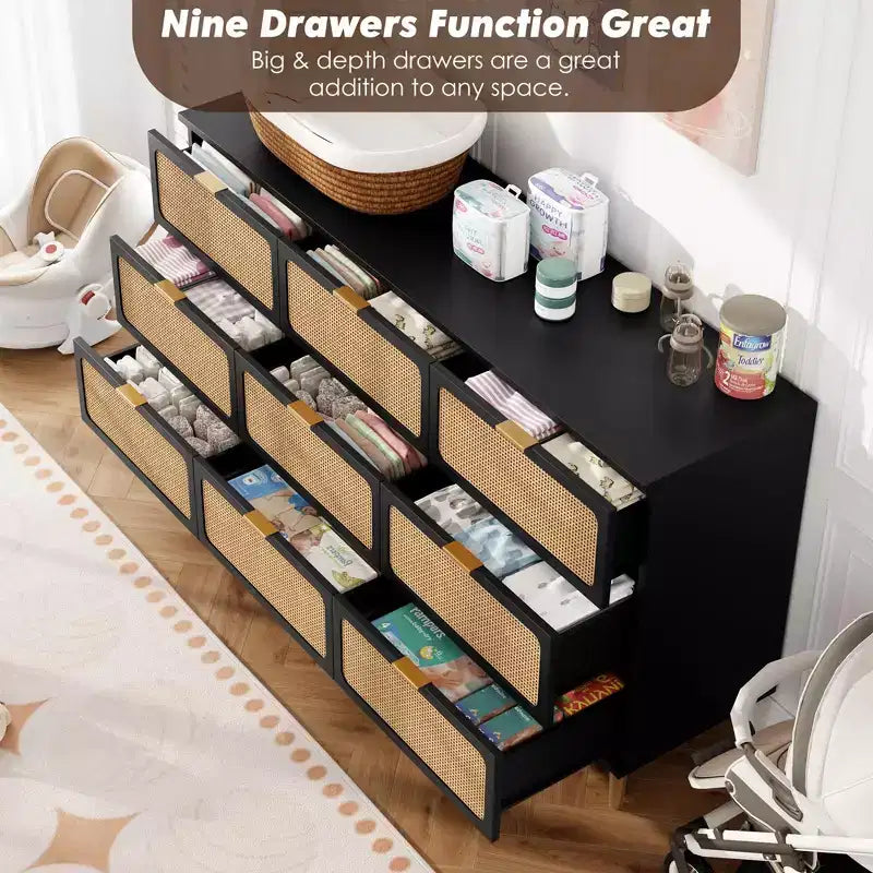 Rattan chest of drawers for the bedroom, large-capacity drawer cabinets for the wardrobe, suitable for the living room, hallway, and children's room.