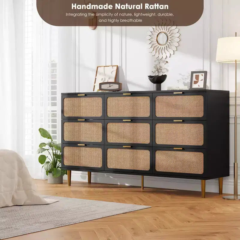 Rattan chest of drawers for the bedroom, large-capacity drawer cabinets for the wardrobe, suitable for the living room, hallway, and children's room.
