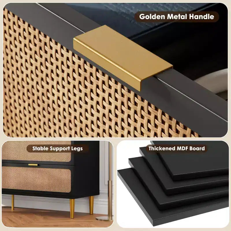 Rattan chest of drawers for the bedroom, large-capacity drawer cabinets for the wardrobe, suitable for the living room, hallway, and children's room.