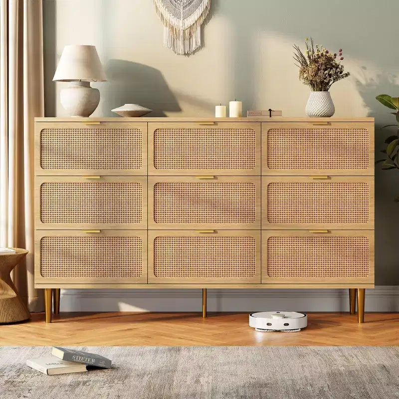 Rattan chest of drawers for the bedroom, large-capacity drawer cabinets for the wardrobe, suitable for the living room, hallway, and children's room.