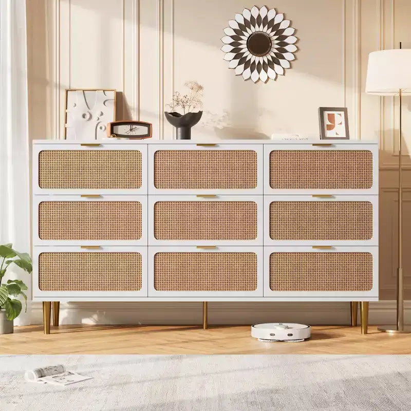 Rattan chest of drawers for the bedroom, large-capacity drawer cabinets for the wardrobe, suitable for the living room, hallway, and children's room.