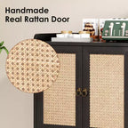JVNOXK Sideboard Buffet Cabinet with Storage, Bar Liquor Cabinet with Rattan Decorated Doors, Credenza Console Tablefor -Black