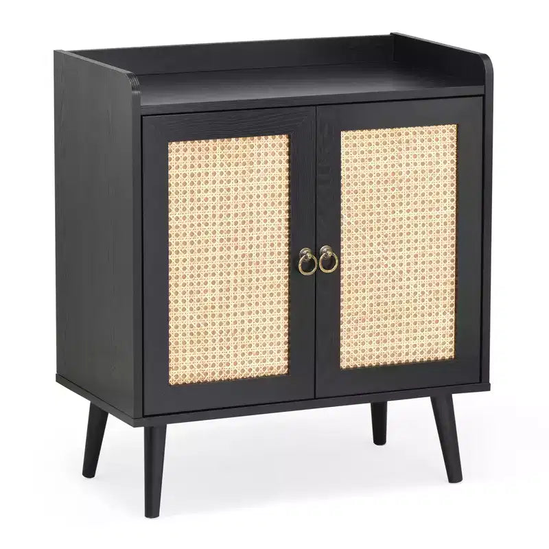 JVNOXK Sideboard Buffet Cabinet with Storage, Bar Liquor Cabinet with Rattan Decorated Doors, Credenza Console Tablefor -Black
