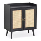 JVNOXK Sideboard Buffet Cabinet with Storage, Bar Liquor Cabinet with Rattan Decorated Doors, Credenza Console Tablefor -Black