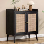 JVNOXK Sideboard Buffet Cabinet with Storage, Bar Liquor Cabinet with Rattan Decorated Doors, Credenza Console Tablefor -Black