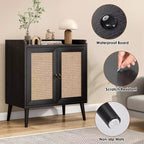 JVNOXK Sideboard Buffet Cabinet with Storage, Bar Liquor Cabinet with Rattan Decorated Doors, Credenza Console Tablefor -Black