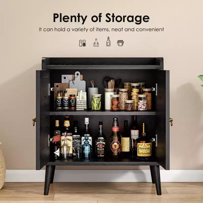 JVNOXK Sideboard Buffet Cabinet with Storage, Bar Liquor Cabinet with Rattan Decorated Doors, Credenza Console Tablefor -Black